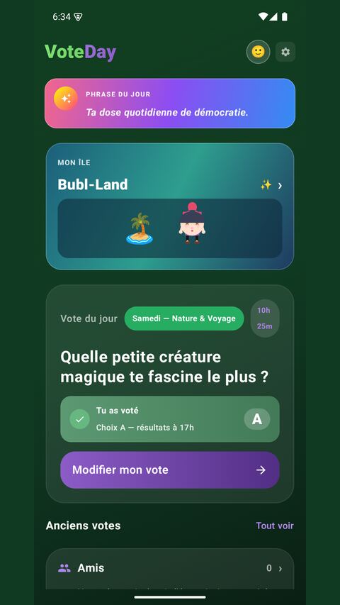 VoteDay — écran : le menu