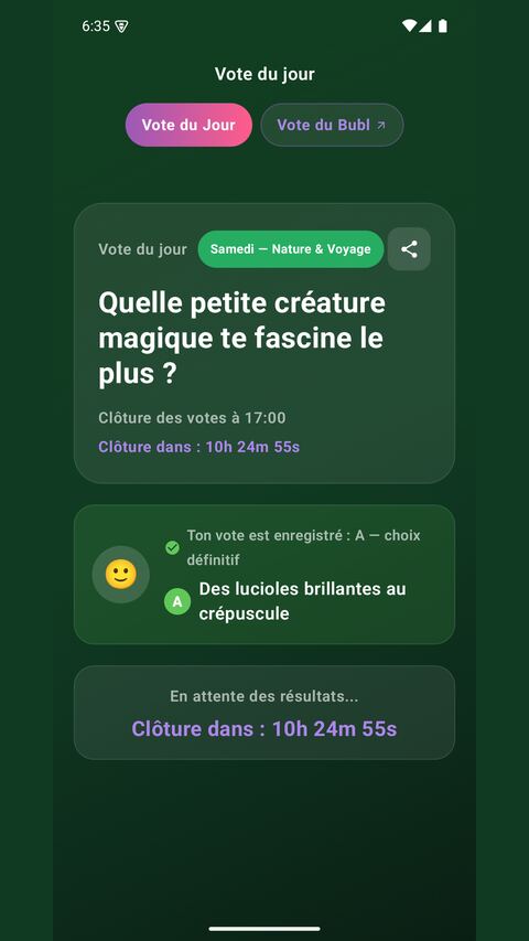 VoteDay — écran : le vote A ou B