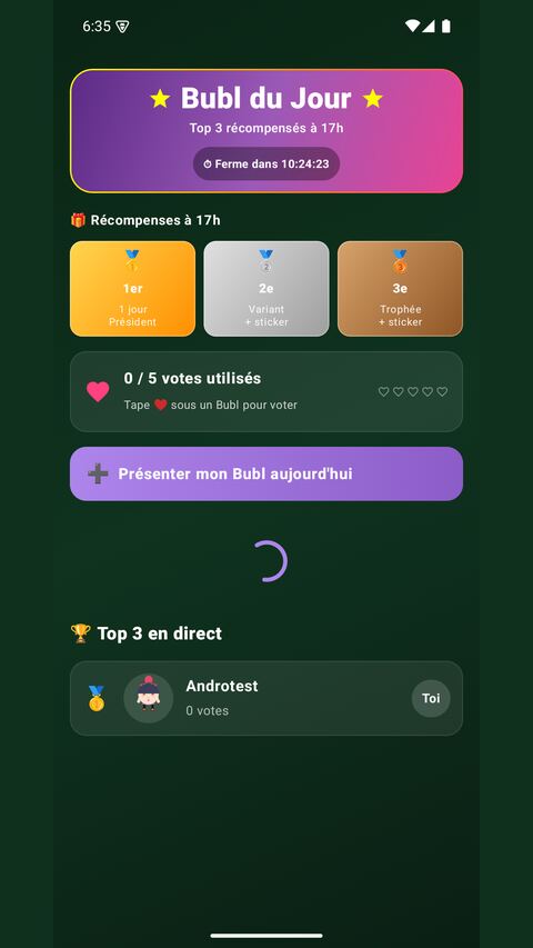 VoteDay — écran : le Bubl du jour